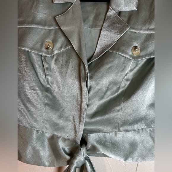 & Other Stories Cropped Tie-Front Button Shirt - Mint Green Size 4 - Picture 5 of 11